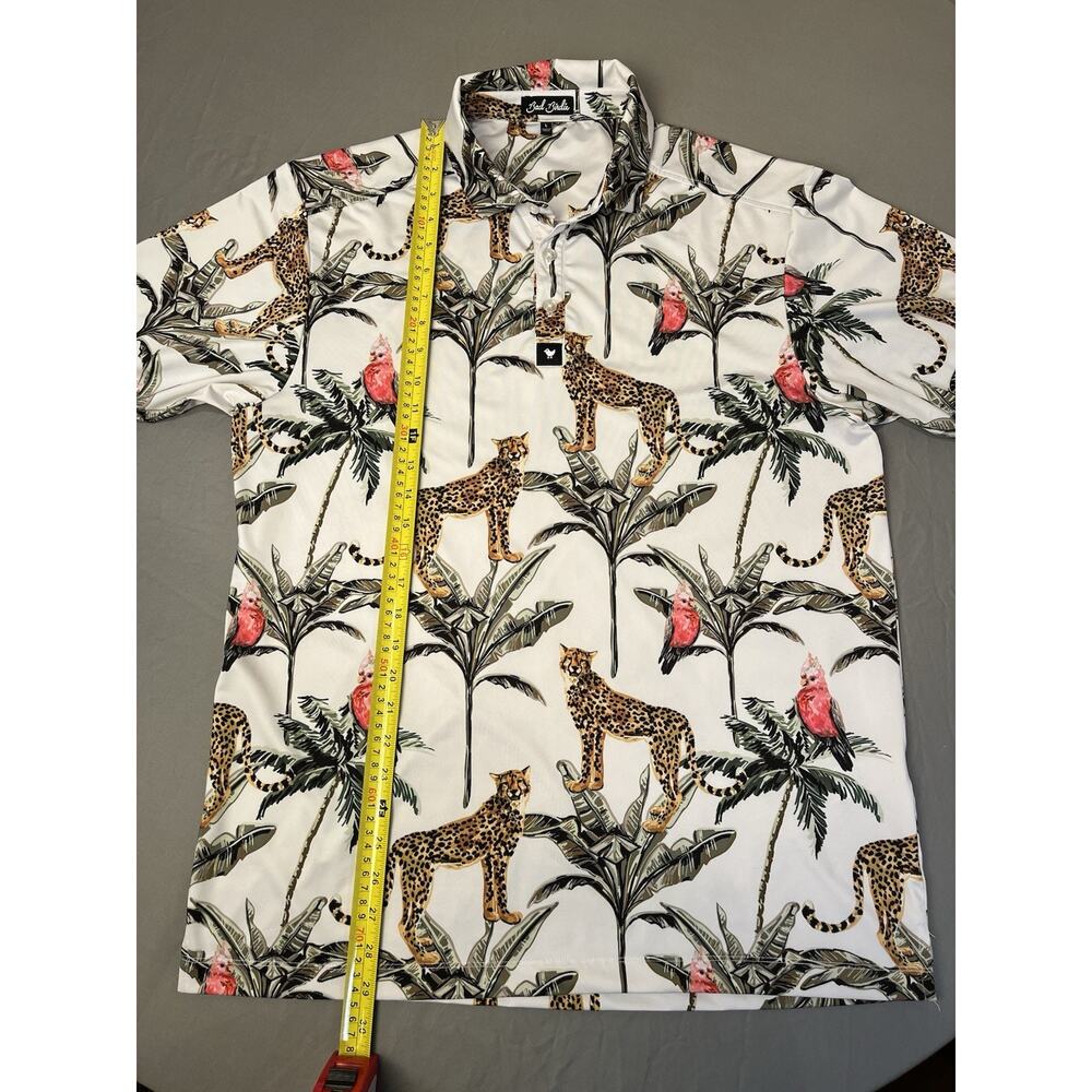 Bad Birdie Men's Performance Golf Polo Shirt Size Large Floral Cheetah Parrot - Picture 6 of 8